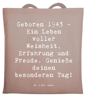 Produktbild von Mr. & Mrs. Panda Schultasche Spruch 1943 Geburtstag - Braun Pastell - Geschenk, Jutebeutel, Jahr, Shopping Tasche, Geschichten und Weisheiten, Laptoptasche, Jutetasche