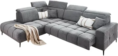 Produktbild von Ecksofa - 317 x 234 cm - Dunkelgrau - Cord - elektr. Sitztiefenverstellung