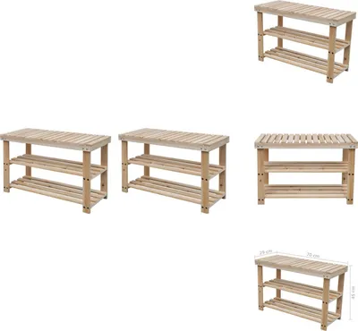 Obrázok produktu pre vidaXL lavica na topánky 2 v 1 2 ks. Masívne jedľové drevo - Regály a skrinky na topánky