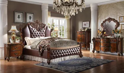 Image de Lit 2x tables de chevet 3pcs ensemble meubles baroque rococo chambre à coucher 184x214 lits