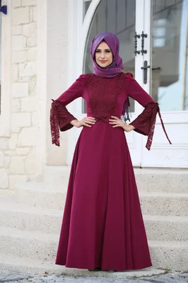 Produktbild von Abendkleid Abaya Lang Hijab Rot 40 Tesettür Abiye GK-261