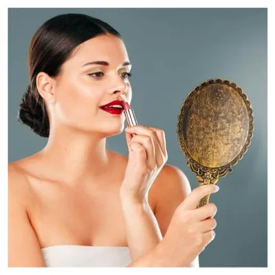 Produktbild von Vintage Handspiegel mit Griff - Schminkspiegel aus Kunststoff für Frauen und Friseure