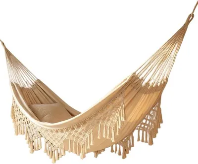 Produktbild von Outdoor Hängematte Garten Hängematte Baumwolle Hängematen Bett Makramee Fransen Hängematten Boho Balkon Hängematten Handgefertigte Quasten 2 Personen Doppel Hängemate 250kg für Zuhause Strand Terrasse