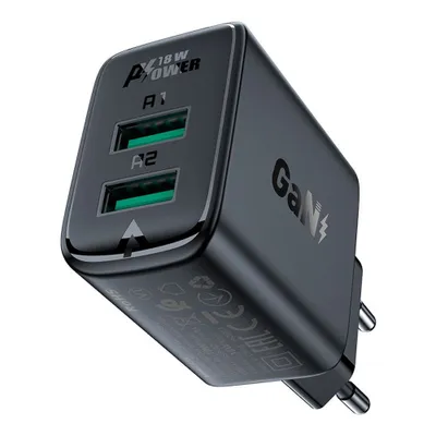 Produktbild von Acefast Schnellladegerät 2Xusb 18W Qc 3.0 Afc Fcp Schwarz