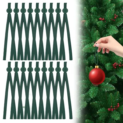100er-Set grüne Weihnachtsbaum-Ornamenthaken mit Bändern