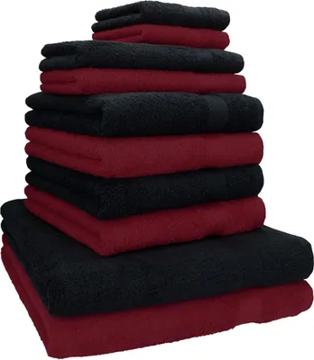 Produktbild von Betz 10-tlg. Handtuch-Set PREMIUM CLASSIC 2 Duschtücher 4 Handtücher 2 Gästetücher 2 Seiftücher  Farbe: dunkelrot & schwarz