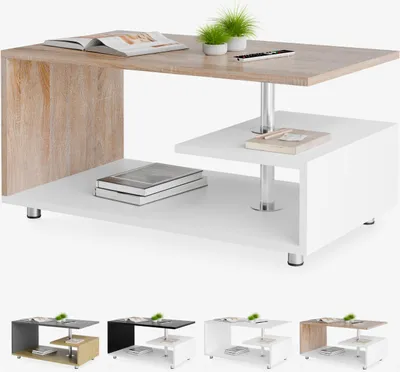 Immagine prodotto di CASARIA® Tavolino Orlando 95x55x50cm 3 Ripiani Legno Regolabile in Altezza Tavolo Basso da Caffé Salotto da Divano Design Moderno