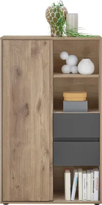 Produktbild von Highboard - 76 x 125 cm - 1 Tür - 2 Schubladen - Viking Eiche Nachbildung - Grau matt