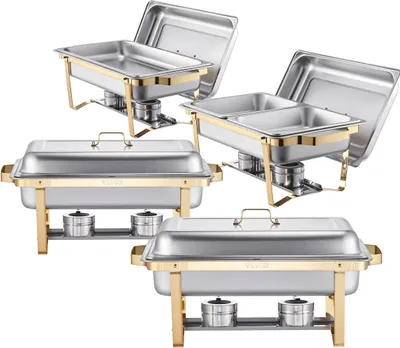 Produktbild von 8 Qt 4er-Pack rechteckiges Chafing Dish Buffet-Set mit Pfannen in voller Größe und halber Größe