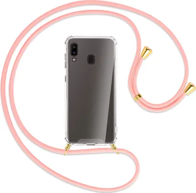Produktbild von Handykette Backcover-Schutzhülle mit Band (Metall goldfarben) für Samsung Galaxy A20e - rosa
