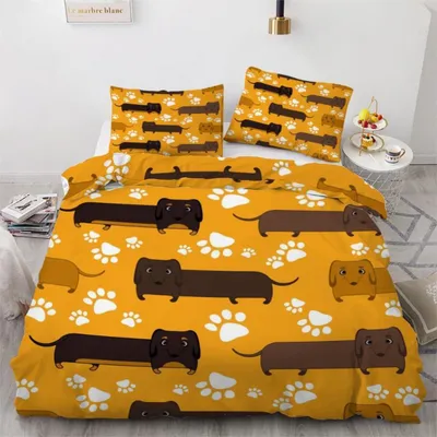 Obrázek produktu pro Sada povlečení s motivem jezevčíka, 135x200 cm, 4 díly, mikrovlákno, 3D motiv, se zipem