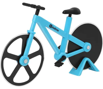 Immagine prodotto di Tagliapizza a forma di bicicletta, con rivestimento antiaderente, in acciaio inossidabile, diametro 19 cm, colore blu