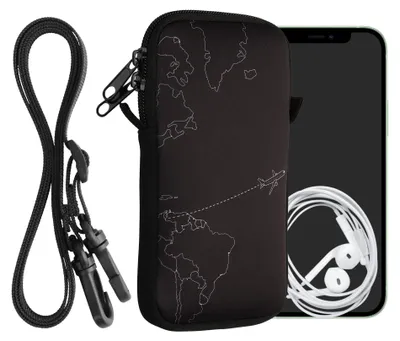 Produktbild von kwmobile Handytasche für Smartphones XL - 6,7/6,8" - Neopren Handy Hülle Weiß Schwarz - Handy Tasche mit Kette 17,2 x 8,4 cm Innenmaße - Travel