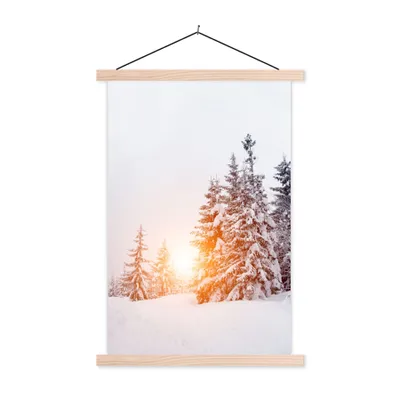 Produktbild von MuchoWow® Textilposter Sonne - Bäume - Schnee 60x90 cm mit holzfarbenen Rahmen - Textil