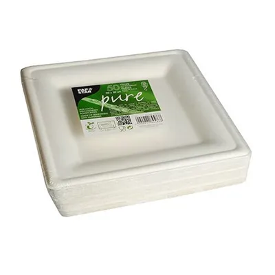 Zdjęcie produktu dla Papstar jednorazowe talerzyki z trzciny cukrowej kwadratowe białe 20 x 20 cm 50 szt