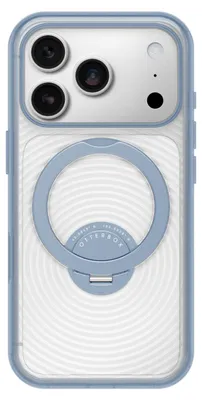 Imagen del producto de Funda OtterBox Symmetry Stand MagSafe con soporte y control de cámara, compatible con Apple iPhone 18 Pro/17 Pro, color transparente/azul