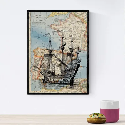 Poster Vintage-Mediterran-Motiv auf Karten, A4