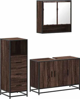Image de vidaXL Ensemble de meubles de salle de bain 3 pièces brun imitation chêne Matériau dérivé du bois