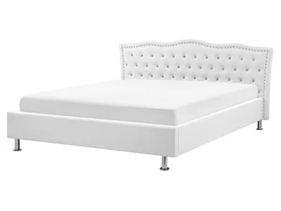 Zdjęcie produktu dla BELIANI Łóżko białe  160 x 200 cm ze stelażem ozdobne wezgłowie z kryształkami i ćwiekami