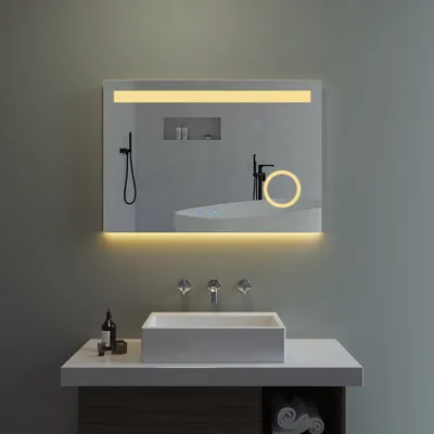 Produktbild von LED Spiegel Bad 100x70cm dimmbar mit Schminkspiegel 3-Fach Vergrößerung Badezimmerspiegel Lichtspiegel LED Wandspiegel beschlagfrei
