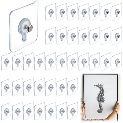 Produktbild von Selbstklebende Fotohaken, 40 Stück, bohrfreie Fotohaken, selbstklebende Haken für die Wand