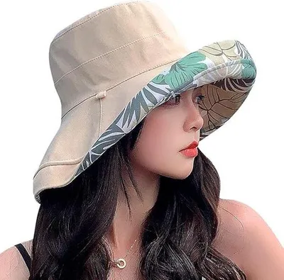 Produktbild von Omkeerbare Strandhut für Frauen mit Blumenmuster, UPF UV-Schutz und breiter Kinnband (beige)