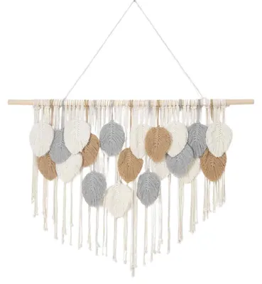 Produktbild von Großer Makramee-Wandbehang, Boho-Blätter-Makramee-Wandteppich, handgefertigte Wanddekoration, schicke böhmische Wandkunst, Heimdekoration für Schlafzimmer, Wohnzimmer, Kinderzimmer, Büro