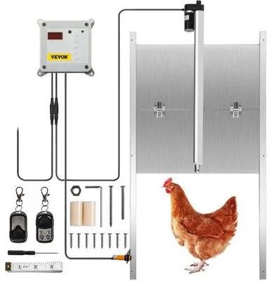 Immagine prodotto di VEVOR Apriporta Automatico per Pollaio da 12V, 30x30CM per Porta Automatica per Pollaio Sensore di Luce del Timer a Infrarossi con 2 Telecomandi, Gabbia per Polli Uso per Tutte Polli Anatre Galline