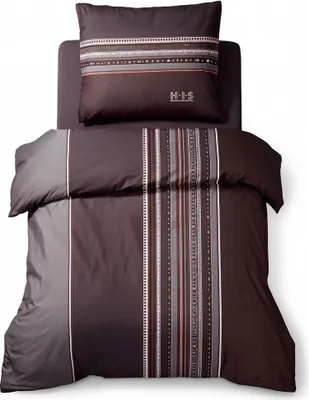Produktbild von Hochwertige Biber Bettwäsche Baumwolle HIS  Streifen Braun Grau 155x220 80x80cm: 2tlg.