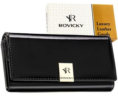 Obrázok produktu pre Rovicky dámska peňaženka z lakovanej prírodnej kože čierna RFID 18,5 cm
