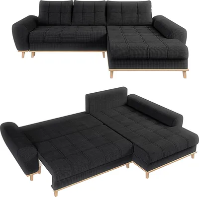 Produktbild von Ecksofa Scandi-Stil Schlaffunktion Bettkasten Bouclé Chenille Stoff Anthrazit / 21011