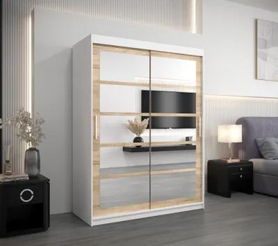 Produktbild von MINIO Kleiderschränk 150 cm ROMA 2 Weiß / Sonoma Eiche