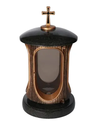 Produktbild von Grablaterne mit Kreuz Granit Schwedisch Black - Grablampe Grableuchte 28 cm