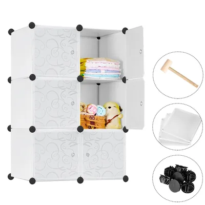Obrázok produktu pre NAIZY Skriňa na topánky DIY Skriňa na topánky Police na oblečenie, topánky, hračky a knihy 70 cm x 35 cm x 105 cm 6 boxov, biela s dverami