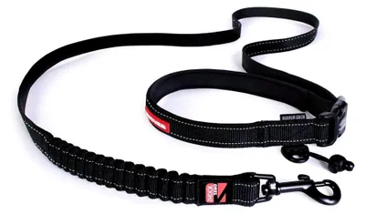 Produktbild von Jogging-Hundeleine für mittelgroße und große Hunde - Joggingleine Road Runner 210 cm - Leine zum Joggen mit Hund, reflektierend, elastisch mit Bungee-Ruckdämpfer (25 mm, Schwarz)