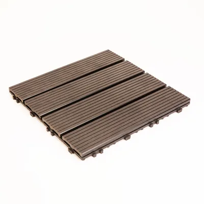 Produktbild von WPC-Terrassendielen Klicksystem – Schwarz – 30 × 30 cm – 11-teiliges Set (±1 m²) – Rutschfeste Rippenstruktur – Modulares Klicksystem – Für Terrasse, Balkon und Garten – Witterungsbeständig und pflegeleicht [11543C], KI-generiertes Bild