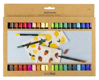 Produktbild von Creativ Company Textilstifte doppelseitig - 20 Grundfarben Set