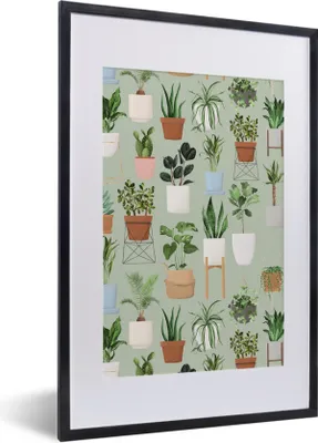 Produktbild von MuchoWow® MuchoWow® Gerahmtes Poster Pflanzen - Zimmerpflanzen - Pastell 40x60 cm - Poster mit zchwarzem Bilderrahmen - Poster in Rahmen