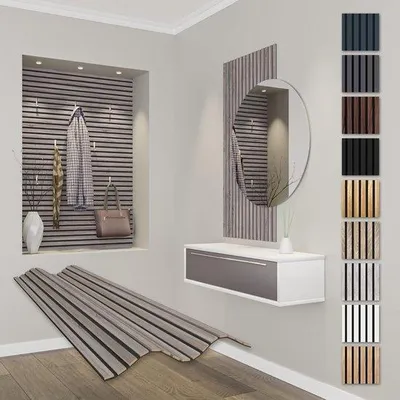 Produktbild von Famanu Akustikpaneel Holzlatten 118x60 cm - Flexible Wandverkleidung für Schallschutz und Innenraumdekoration