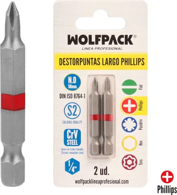 Productafbeelding van Set van 2 lange, platte schroevendraaiers, type Phillips, maat 0, gemaakt van S2-staal met chroomvanadium