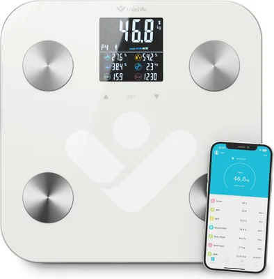 Produktbild von TrueLife FitScale W6 BT, diagnostische Personenwaage, 19 messbare Parameter, Apple HealthKit, Google Fit, bis 180 kg, gehärtetes Glas, LCD-Display