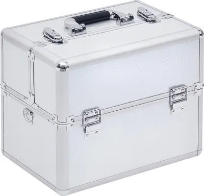 Image de HOMCOM Mallette maquillage valise maquillage à 3 niveaux, boîte de cosmétiques professionnel avec clés, 36,5 x 24 x 29 cm, argent