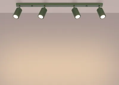 A ceiling light fixture with four adjustable spotlights.