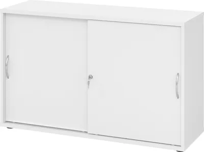 Produktbild von bümö Schiebetürenschrank office - 2 Ordnerhöhen - Nachbildung: Weiß, Griff: Bogengriff (Metall)