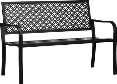 Produktbild von Gartenbank aus Metall, 2-Sitzer, Blumenmuster, wetterbeständig, 127 x 63 x 83cm, Schwarz
