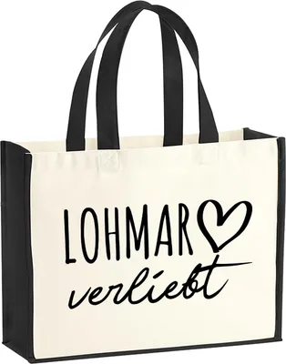Produktbild von Huuraa Jutetasche Lohmar verliebt 21 Liter Black Jute und Baumwolle Einkaufstasche Geschenkidee