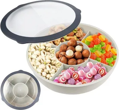 Image de Boîte à goûter transparente à 5 compartiments - en plastique - personnalisable - durable - pour les collations et les desserts