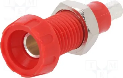 Produktbild von 1x Buchse 28,5mm vernickelt 4mm Bananen 10A rot 250VAC 10mΩ 563-0500 Bananenbuchs