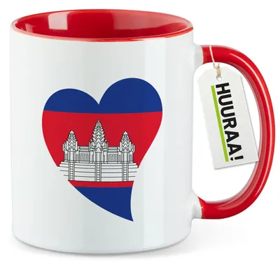 Produktbild von Huuraa Kaffeetasse Kambodscha Flagge Herz 330ml Rot Keramik Kaffeebecher Geschenkidee