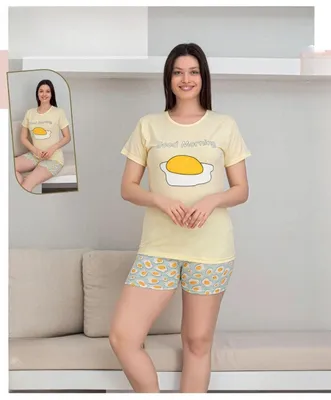 Produktbild von Damen Pyjama Schlafanzug Shorty Kurz Gelb M 2-Teiler Set L-47